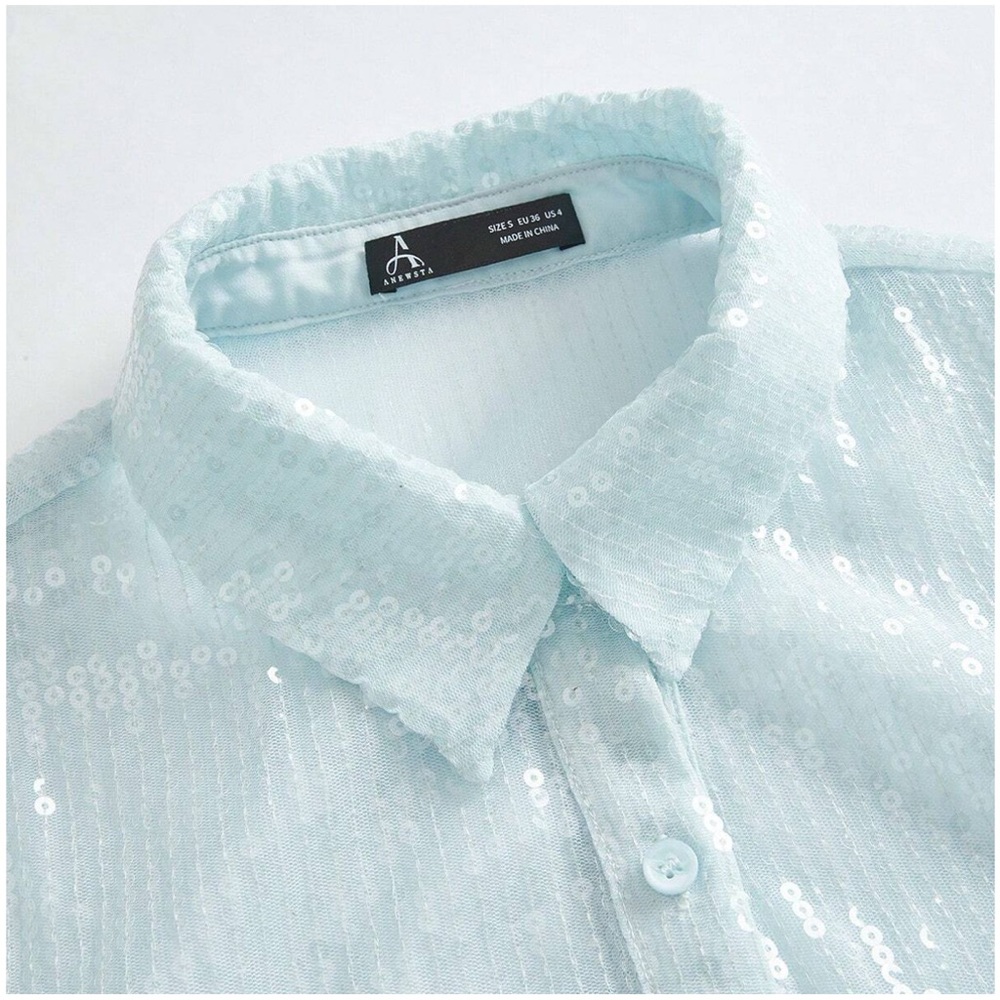 Mint Sequin shirt transparent blouse to S sparkle party rodeo western country 4